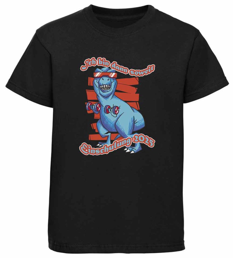 Bedrucktes Kinder T-Shirt Ich bin dann soweit T-Rex mit Hanteln i44